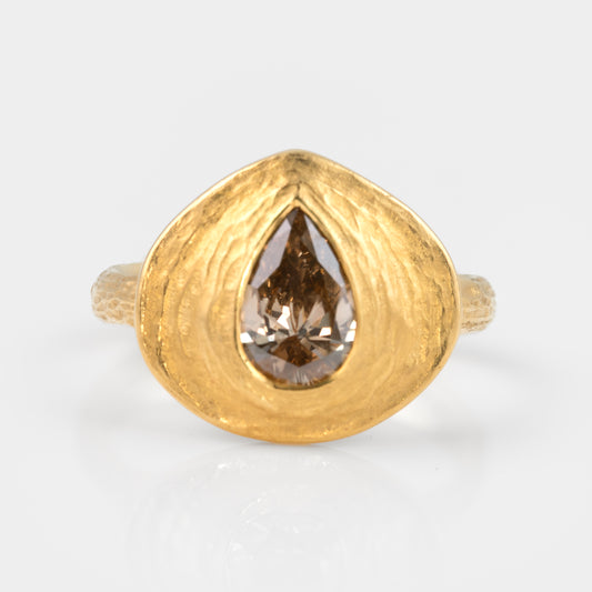 Pear Shape Brown Diamond Ring