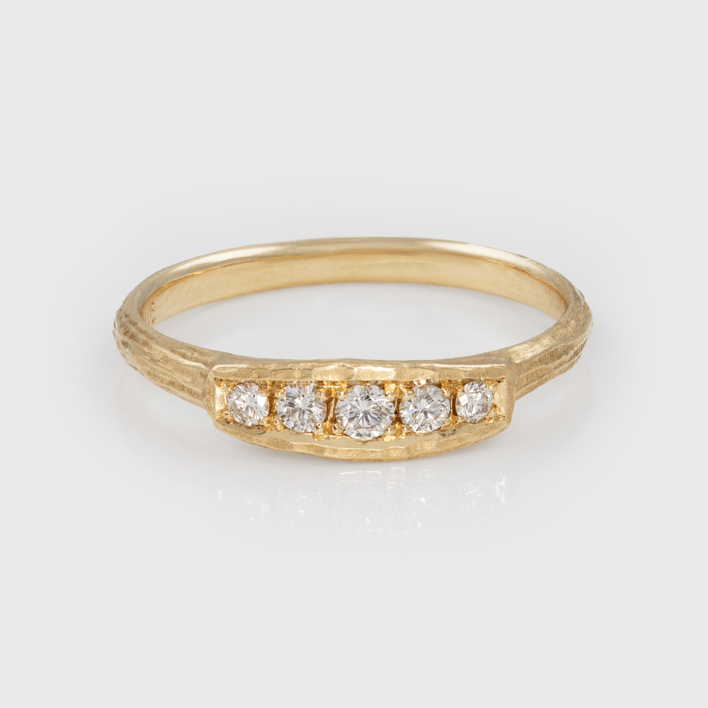 Five Diamond Redwood Bark Ring