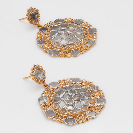White & Yellow Gold Diamond Slice Earrings