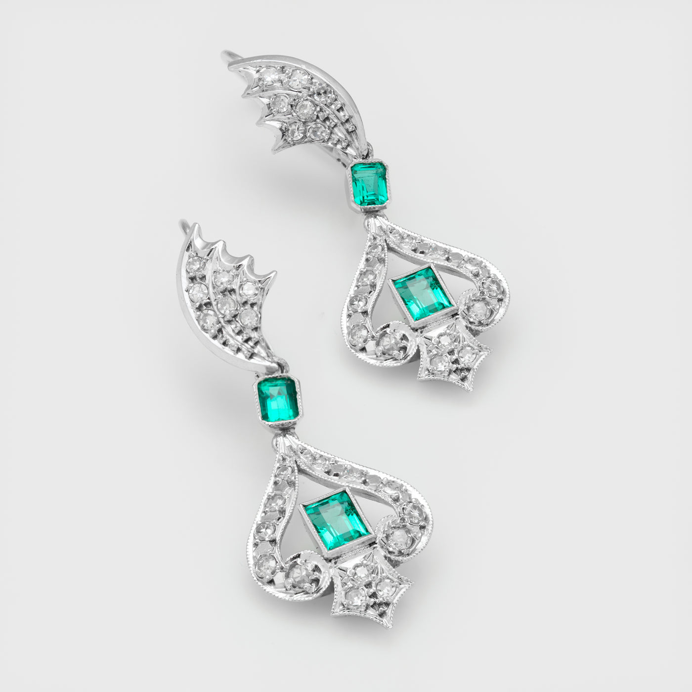Art Deco Emerald & Diamond Earrings