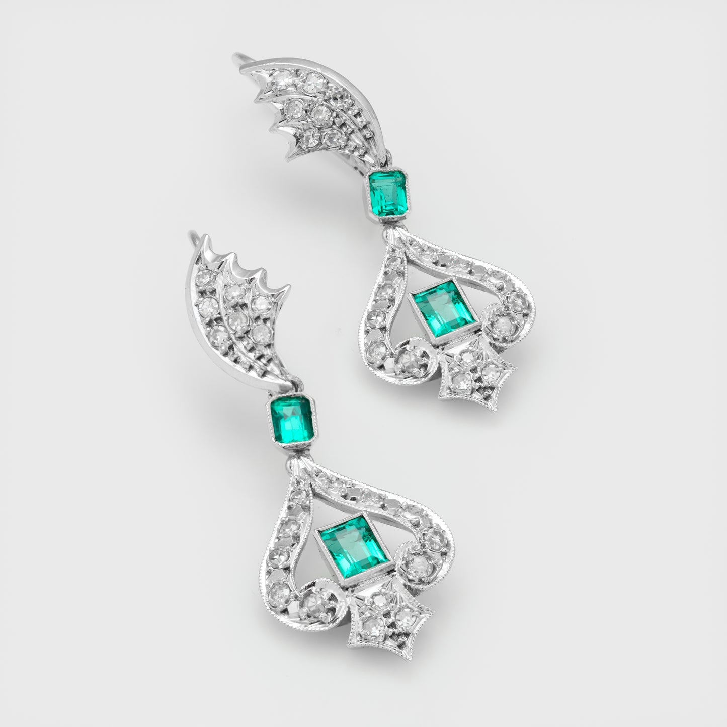 Art Deco Emerald & Diamond Earrings