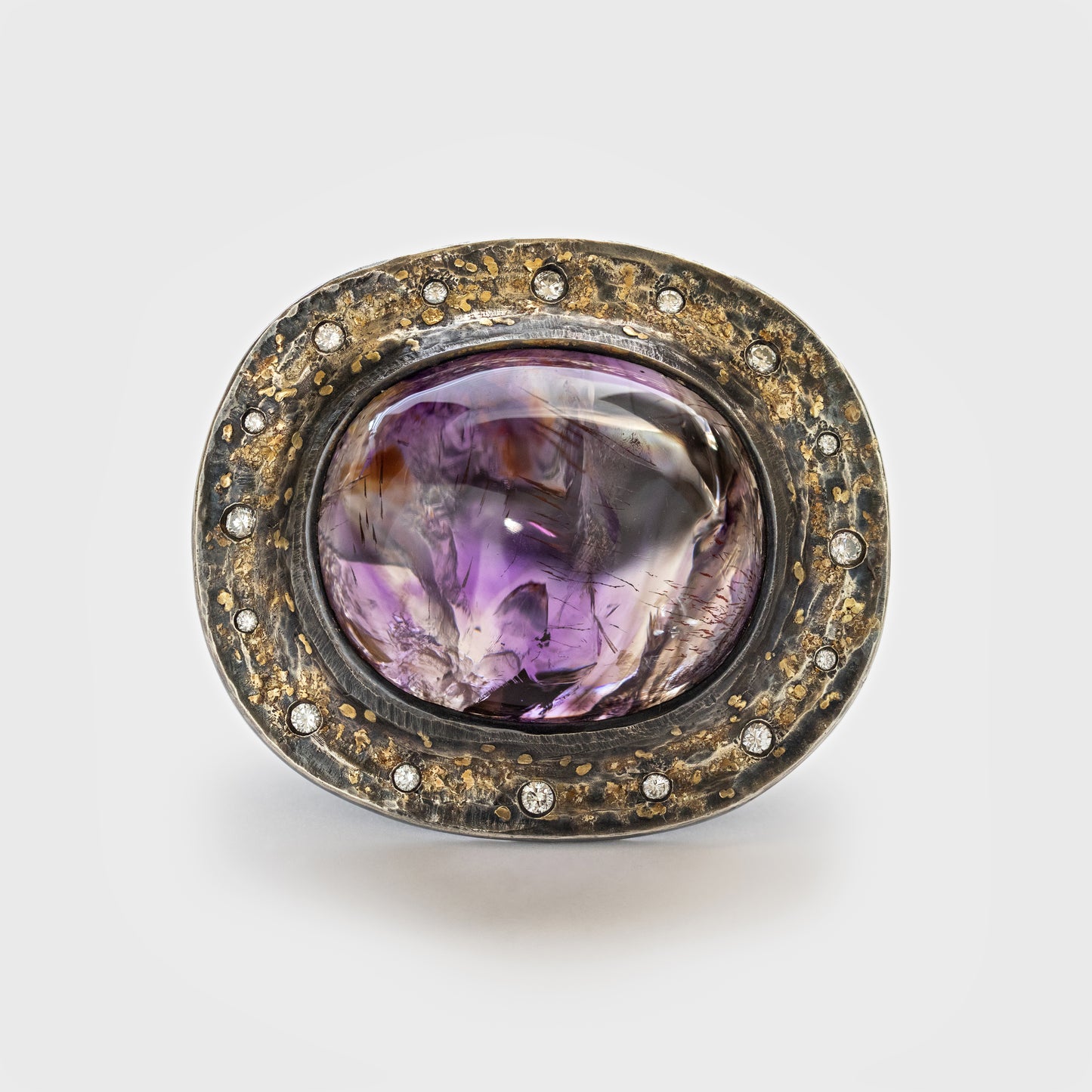 Amethyst and Diamond Ring in Gold Dusted Silver
