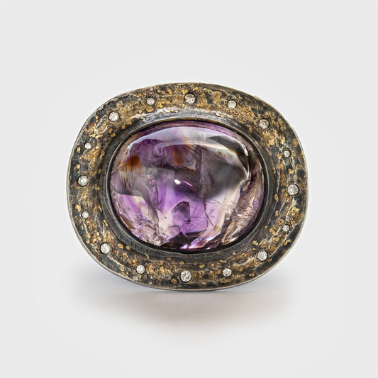 Amethyst and Diamond Ring in Gold Dusted Silver