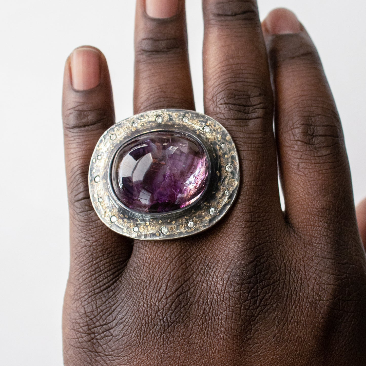 Amethyst and Diamond Ring in Gold Dusted Silver