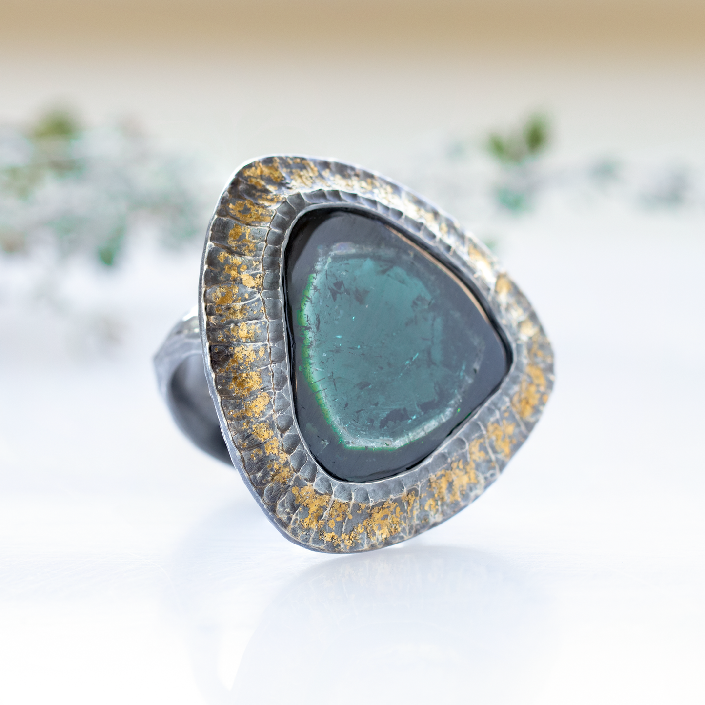 Blue & Green Watermelon Tourmaline Ring