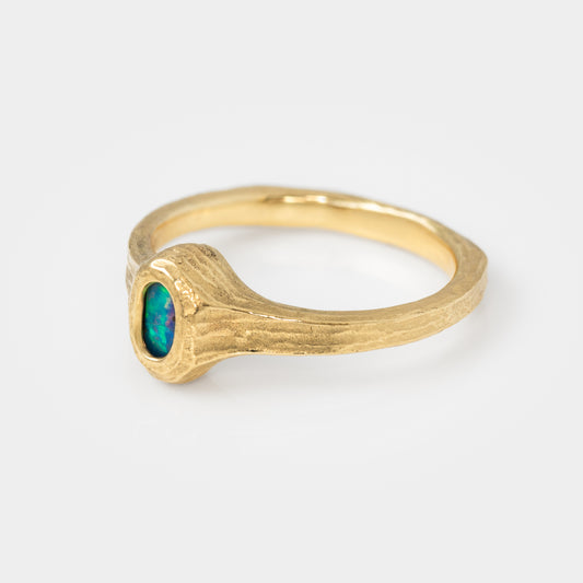 Boulder Opal Redwood Bark Ring