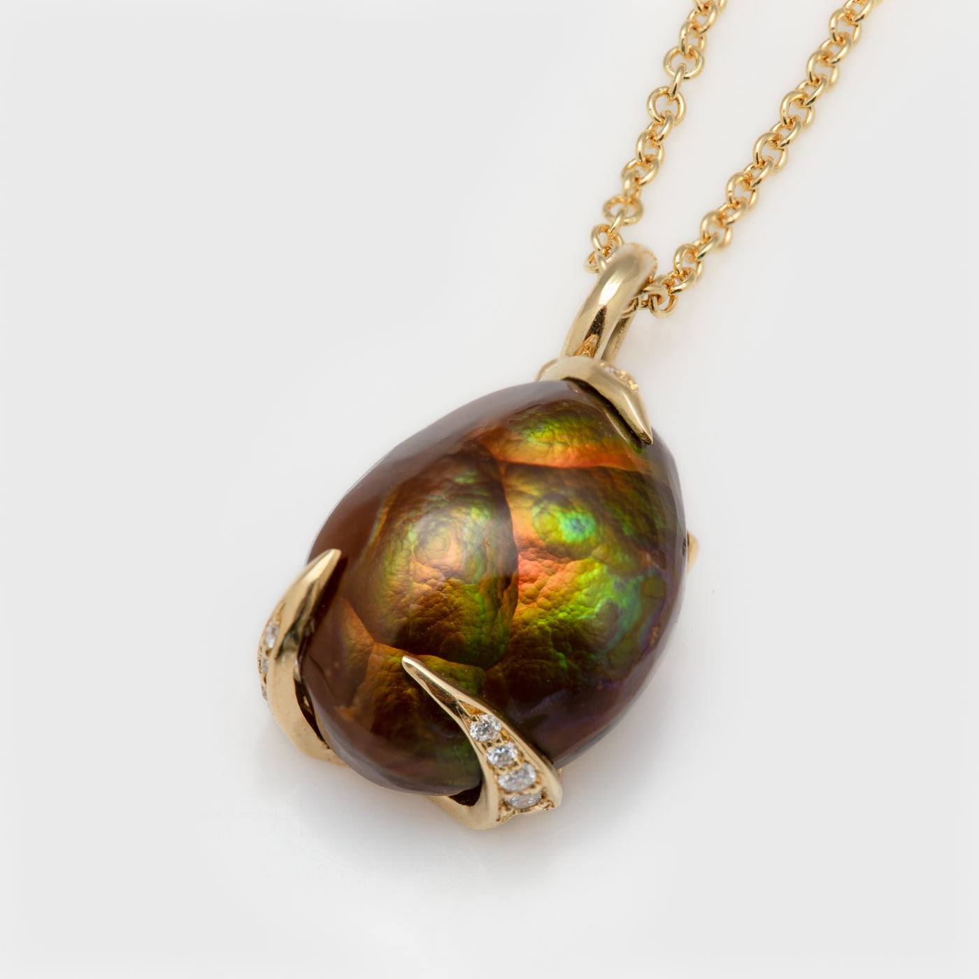 Yellow Gold Fire Agate and Diamond Necklace
