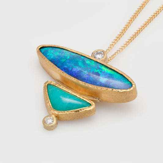 Yellow Gold Opal, Chrysoprase, and Diamond Necklace