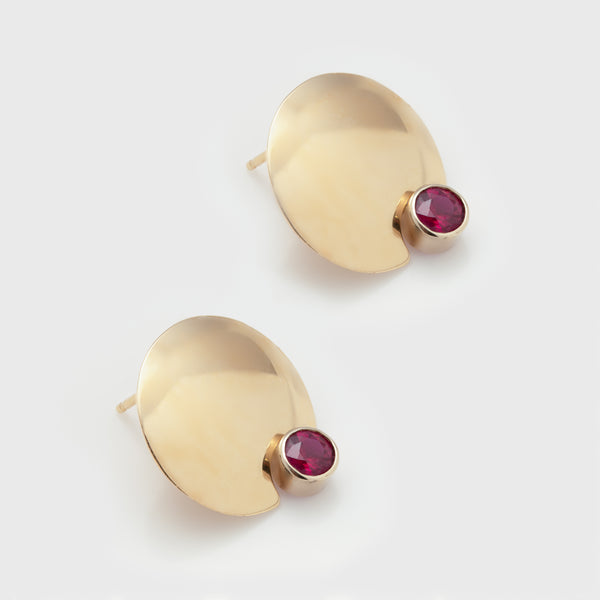 Round Ruby Gold Earrings