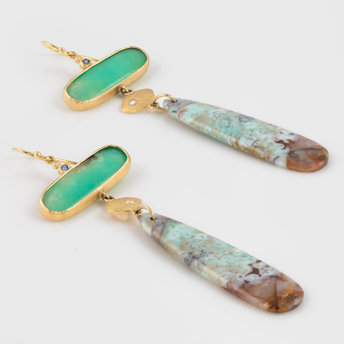 Petrified Wood  & Chrysoprase Earrings