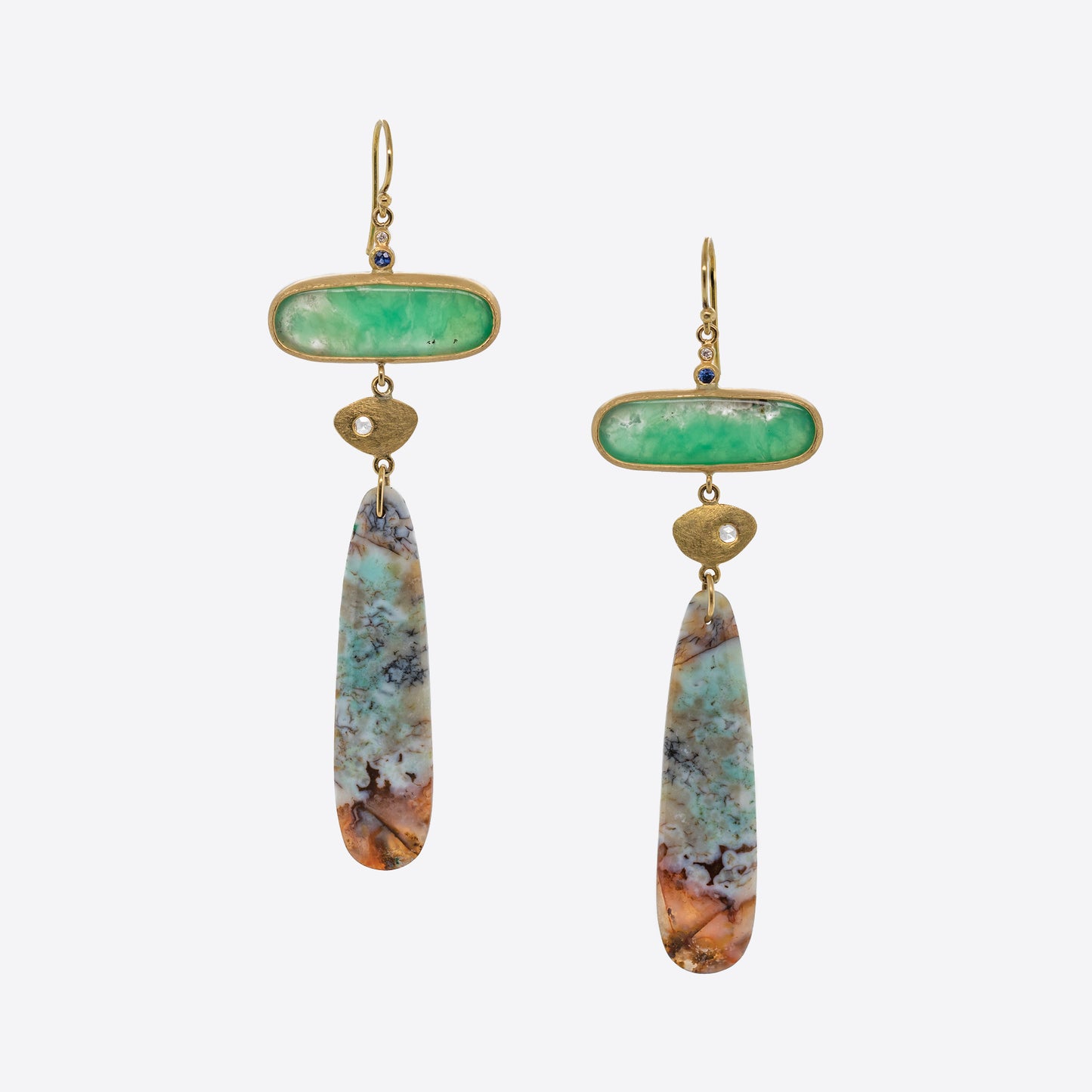 Petrified Wood  & Chrysoprase Earrings