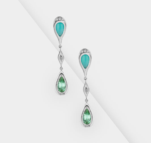 Chrysocolla and Tourmaline Drop Earrings