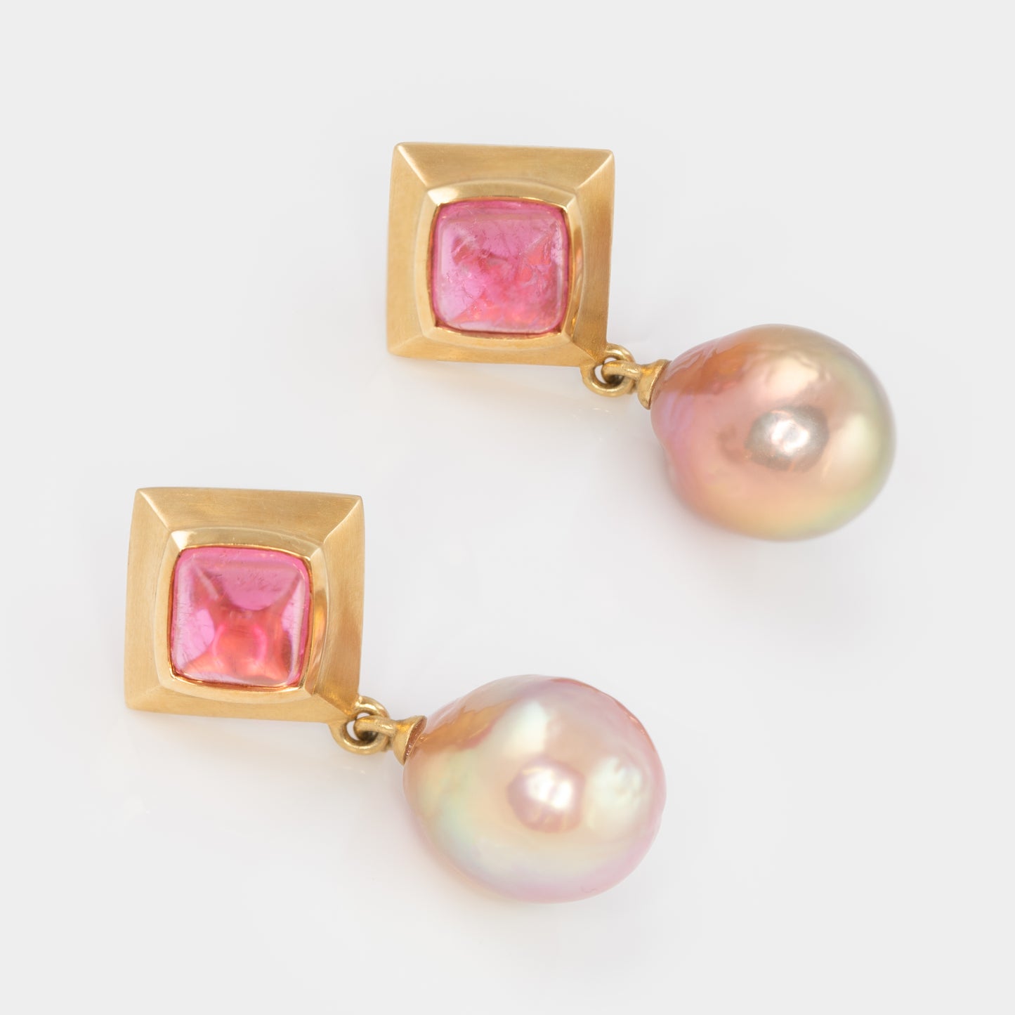 Pink Tourmaline & Pearl Earrings