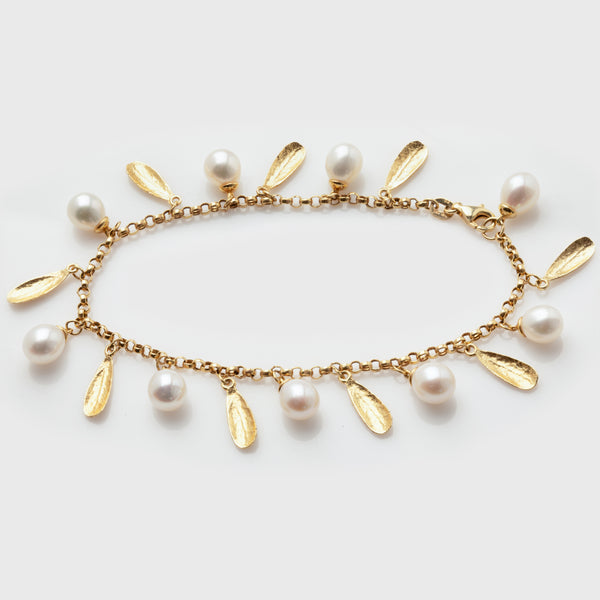 Pearl & Leaf Charm Bracelet