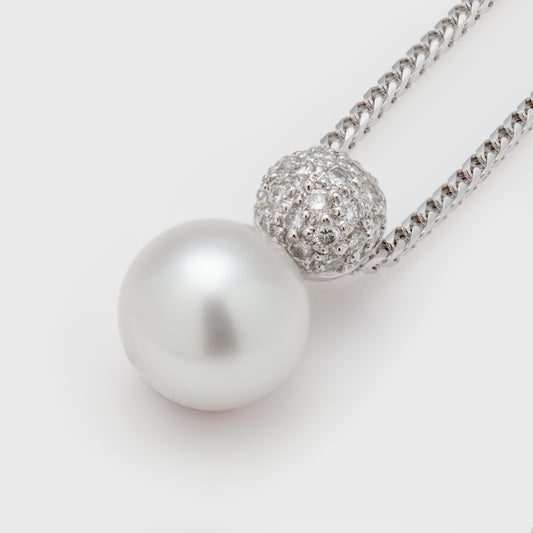 White Gold South Sea Pearl and Pavé Diamond Necklace