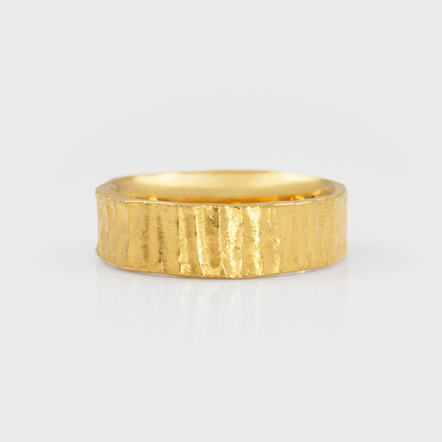 Gold band with redwood bark texture