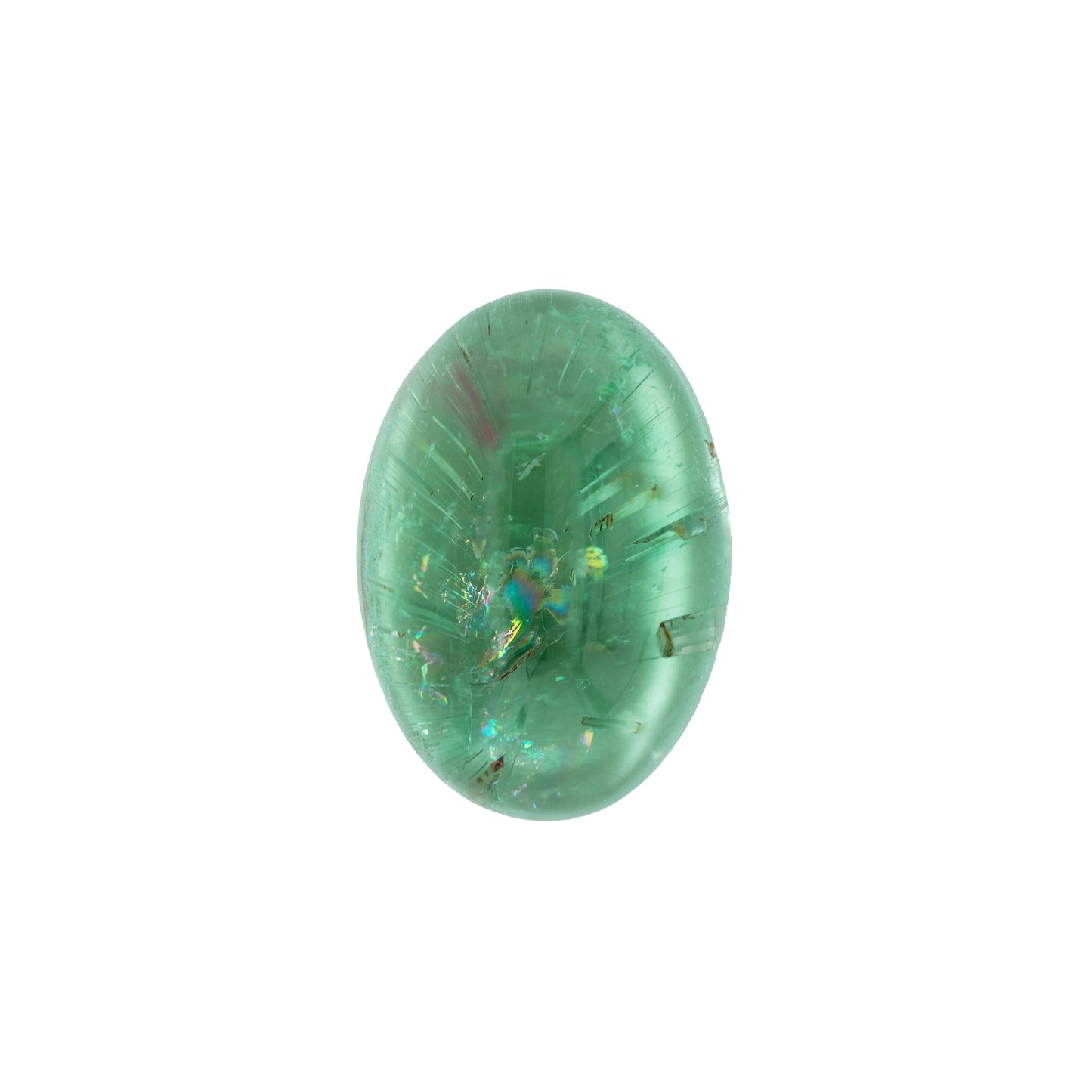 Green oval stone on a white background