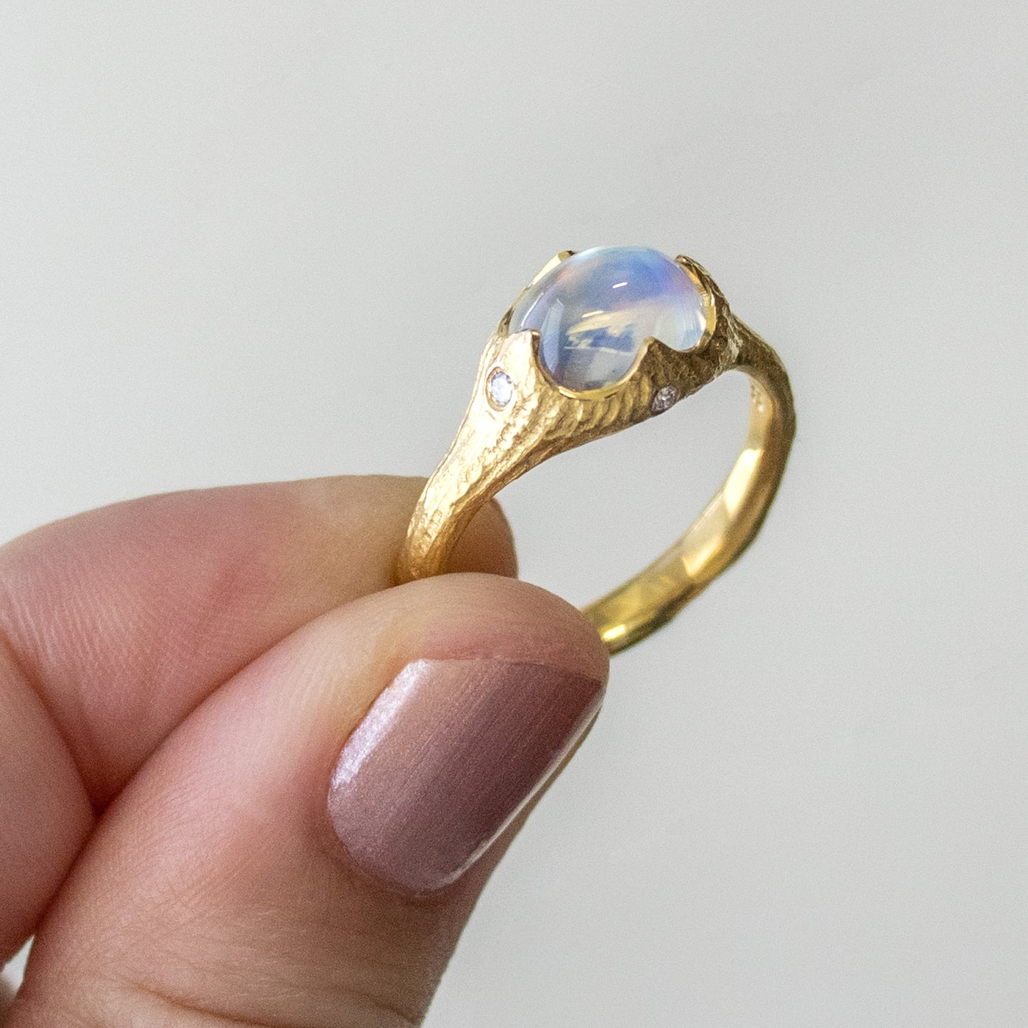 Moonstone and Diamond Ring in 22k Yellow Gold