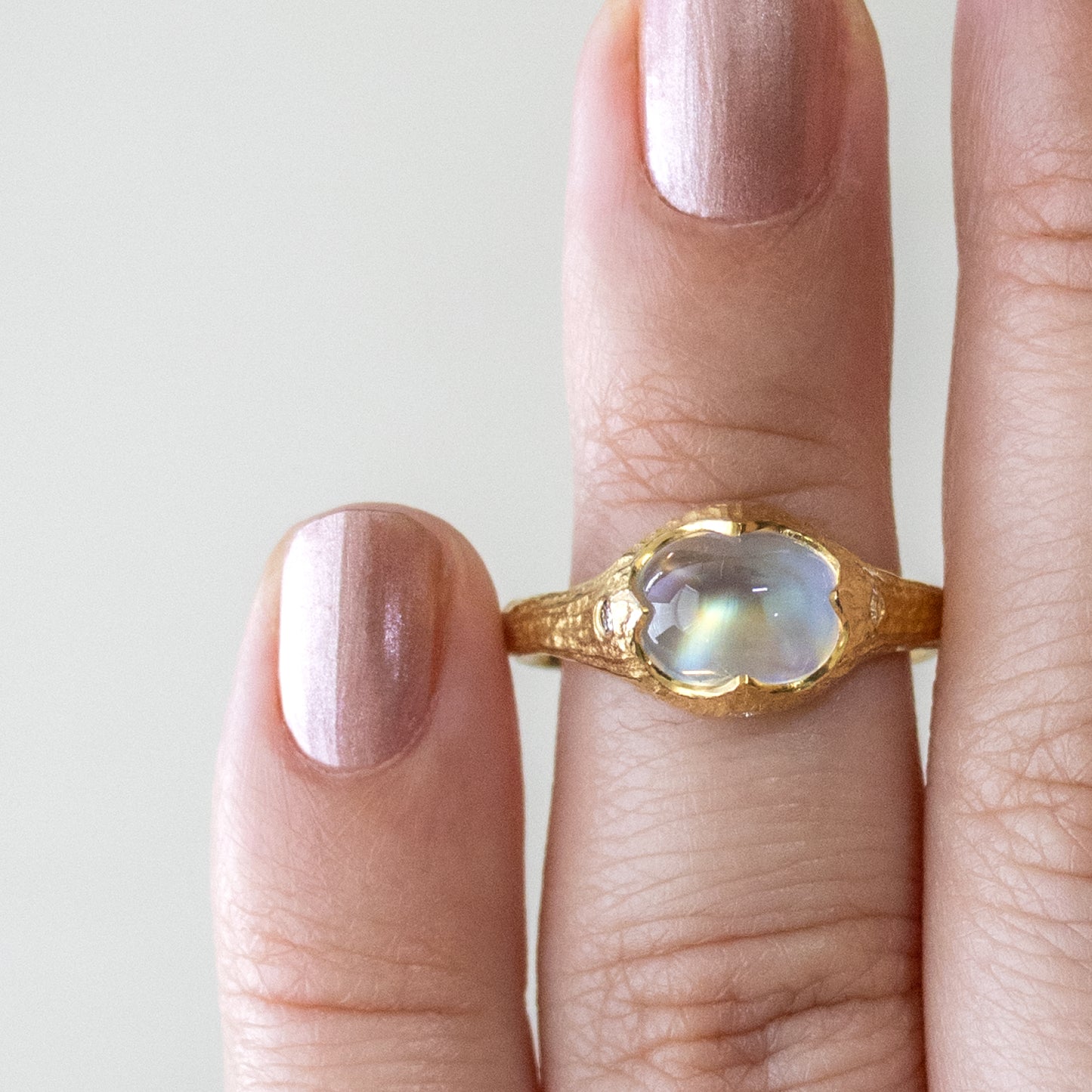 Moonstone and Diamond Ring in 22k Yellow Gold