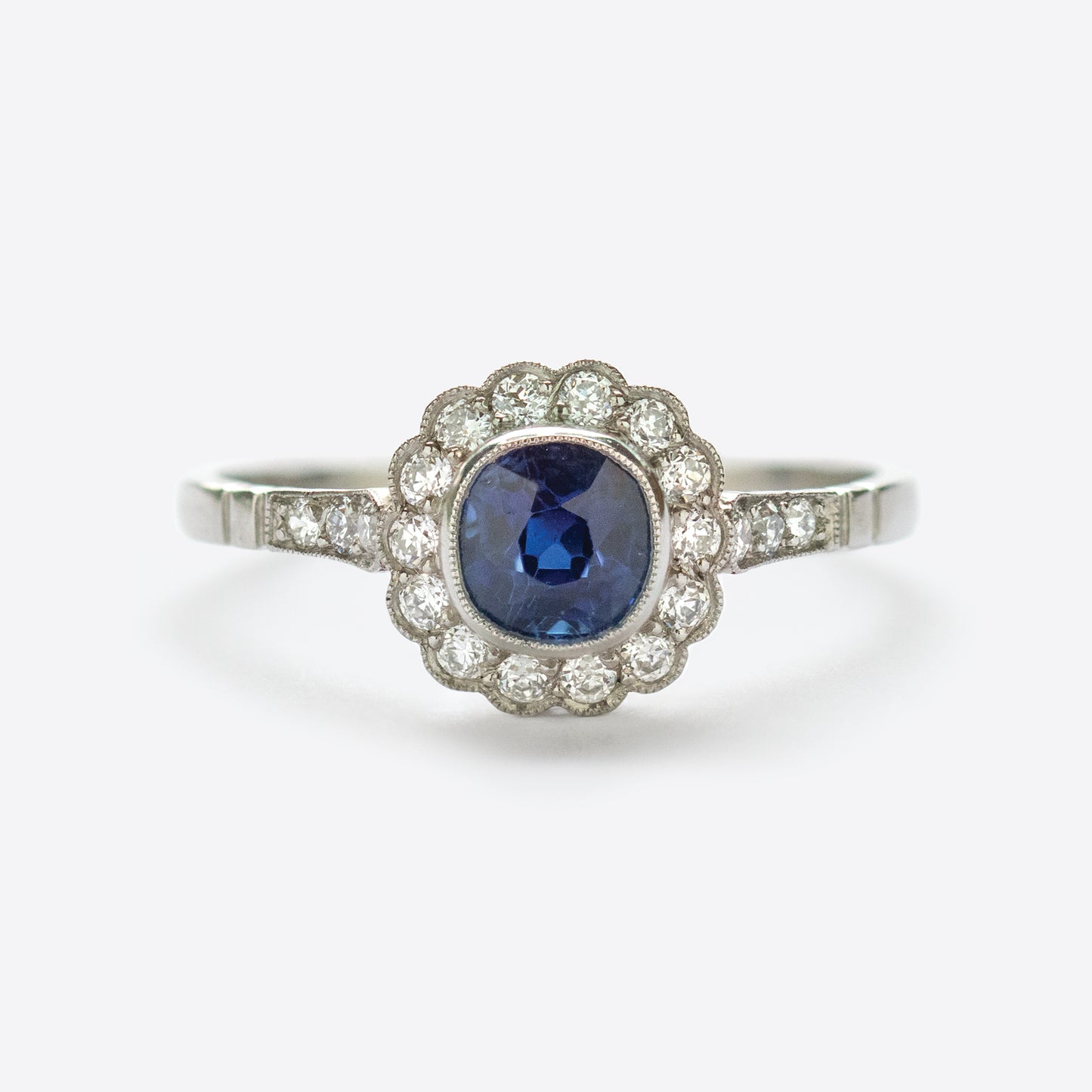 Blue Sapphire and Diamond Ring in Platinum