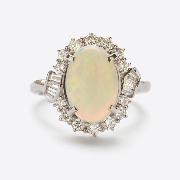 Opal and Diamond Ring in Platinum