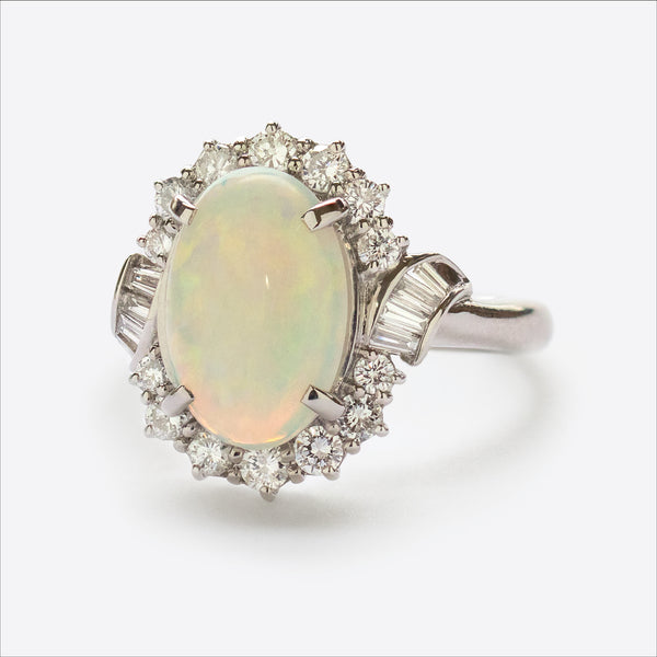 Opal and Diamond Ring in Platinum