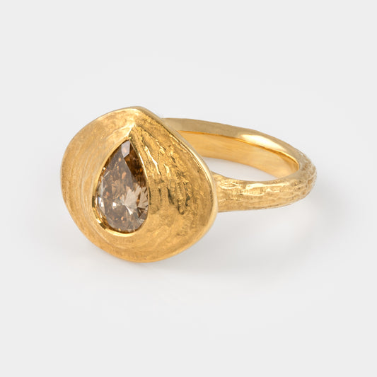 Pear Shape Brown Diamond Ring