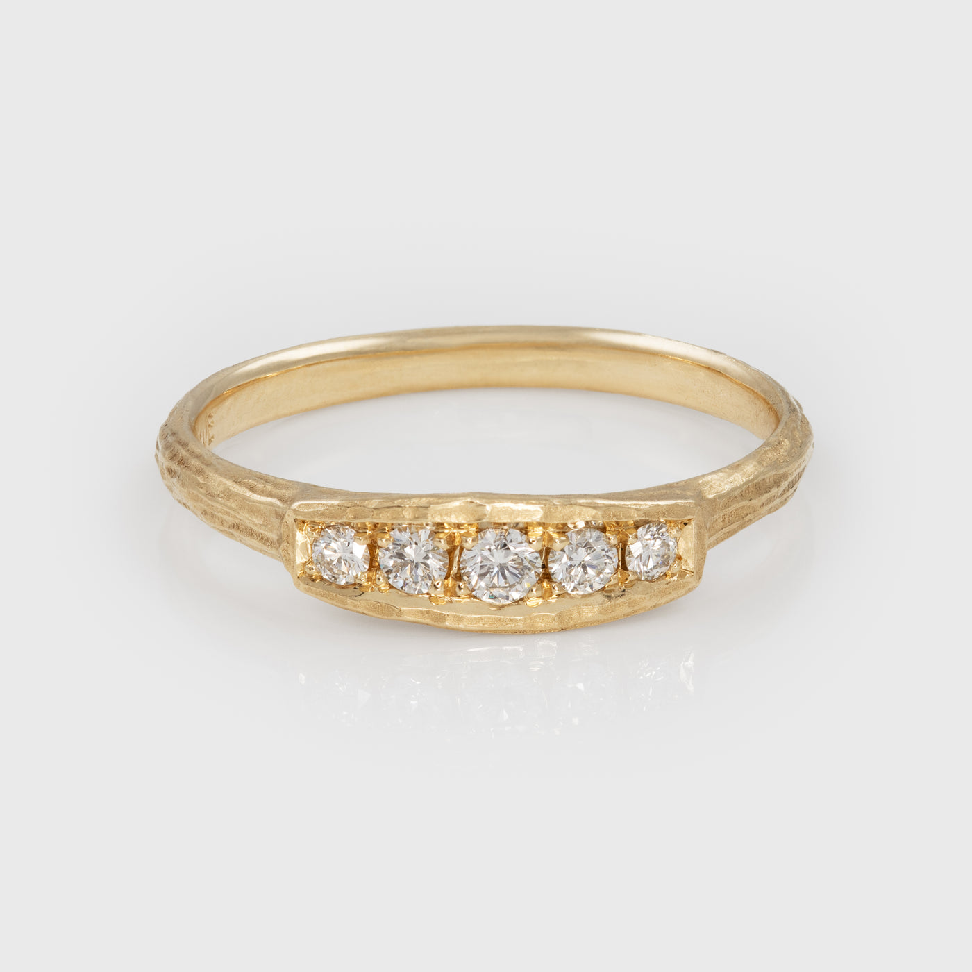 Five Diamond Redwood Bark Ring