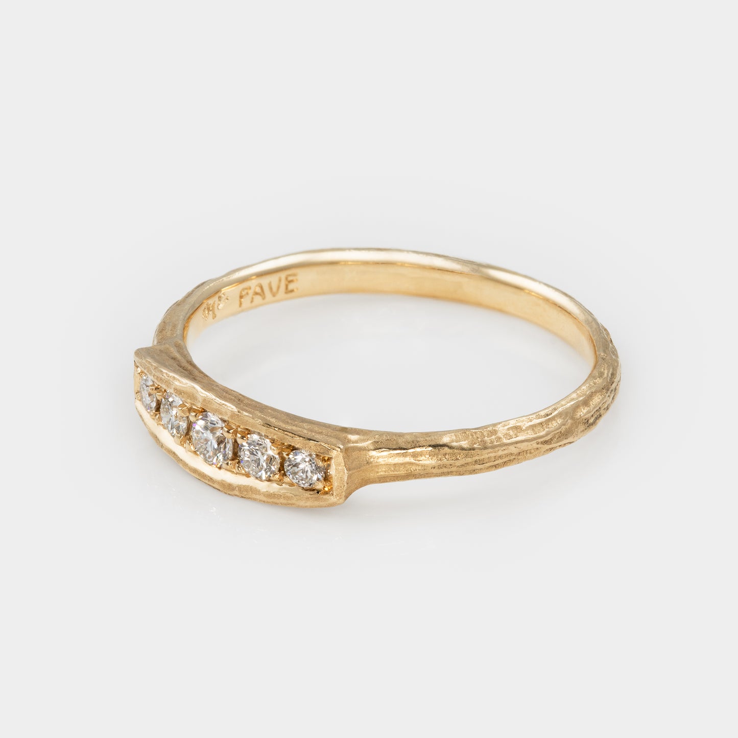 Five Diamond Redwood Bark Ring