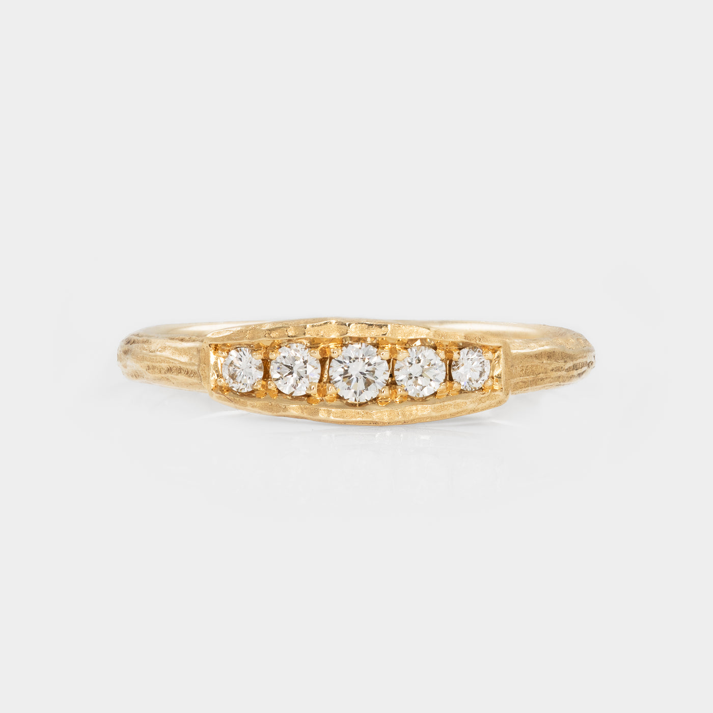 Five Diamond Redwood Bark Ring