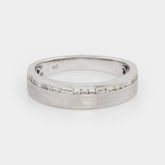 Silver band with diamonds on a light gray background