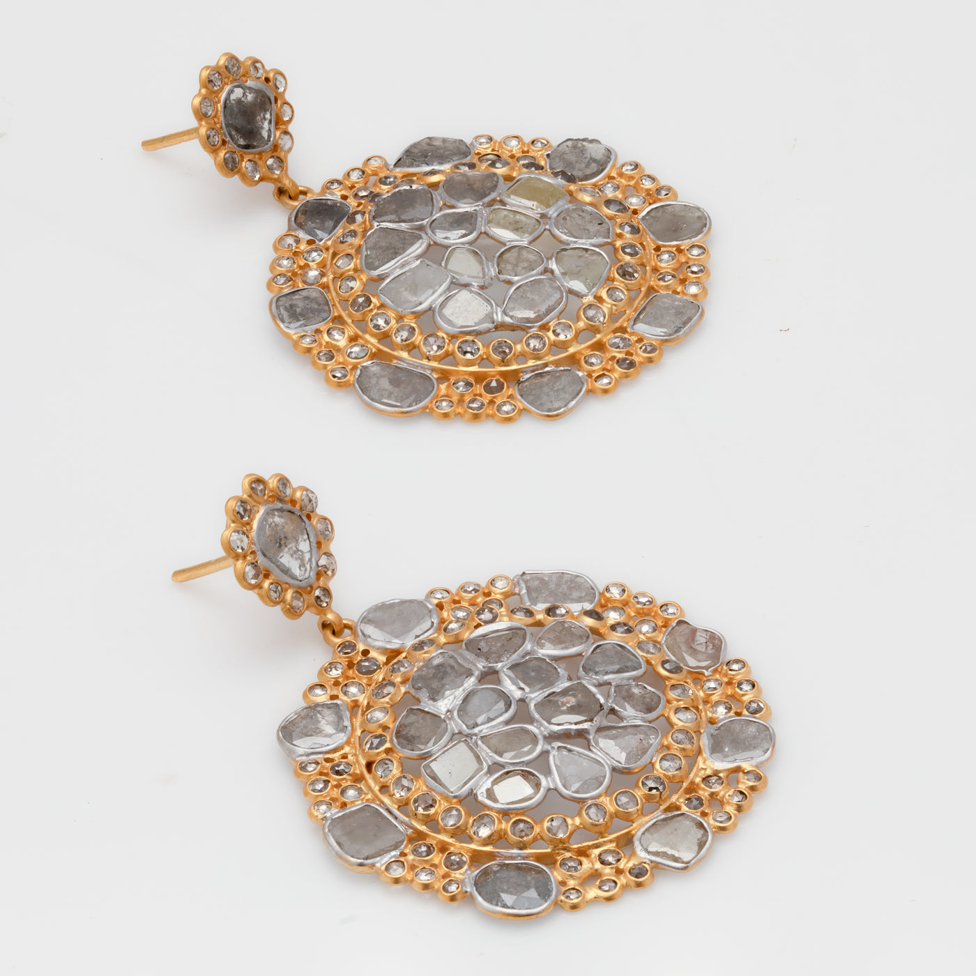 White & Yellow Gold Diamond Slice Earrings
