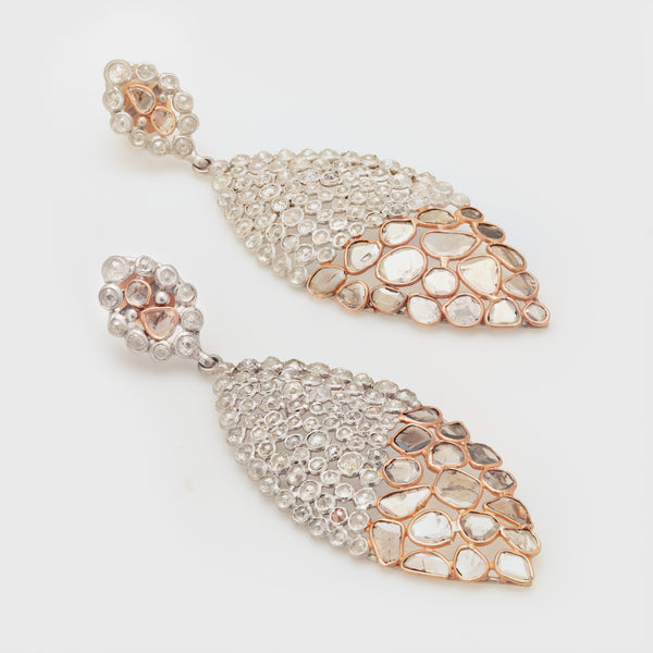 Rose & White Gold Diamond Slice Earrings