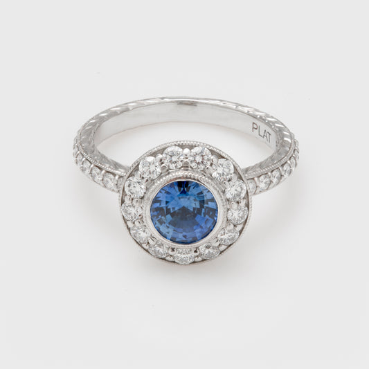 Blue Sapphire and Diamond Ring
