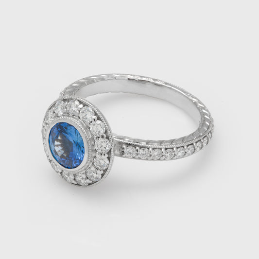 Blue Sapphire and Diamond Ring