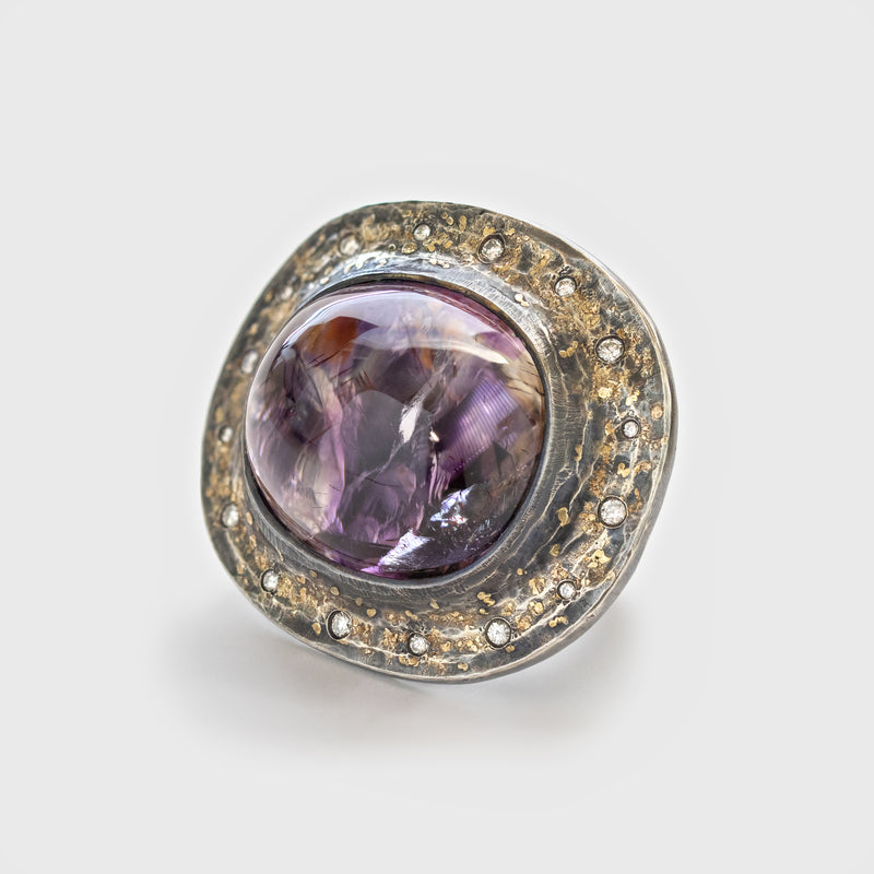 Amethyst and Diamond Ring in Gold Dusted Silver