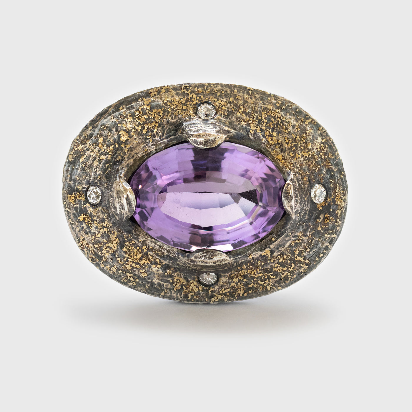 Amethyst and Diamond Ring in Argentium Silver