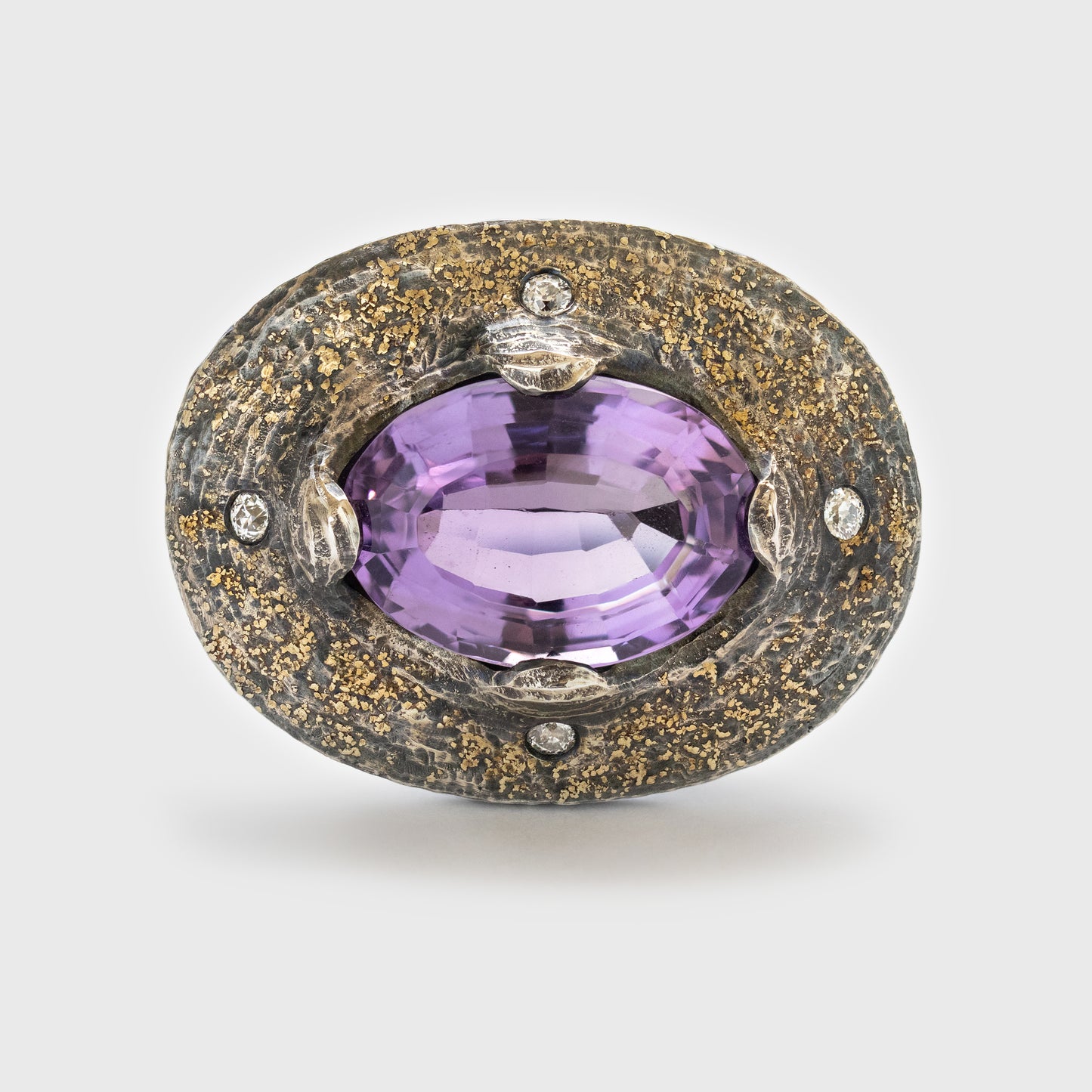 Amethyst and Diamond Ring in Argentium Silver