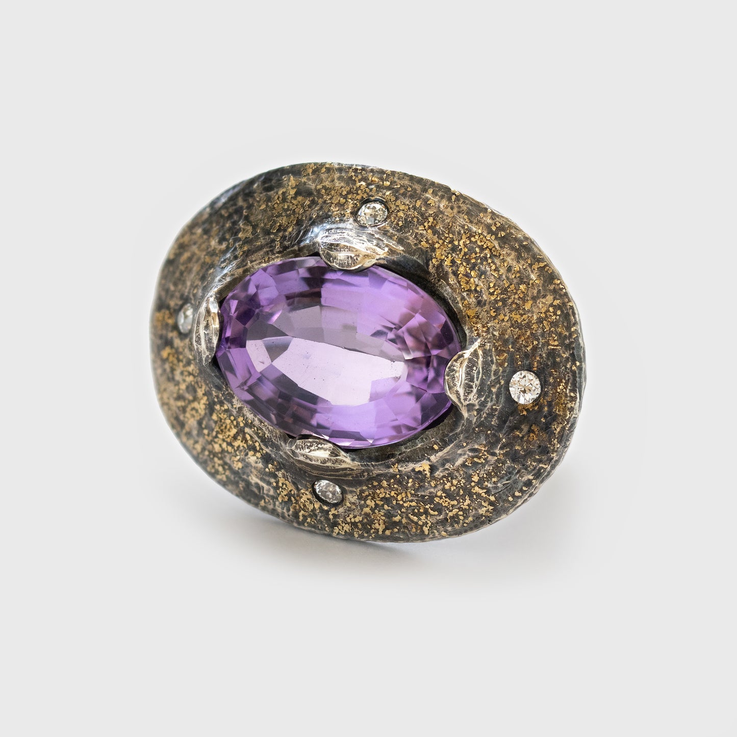 Amethyst and Diamond Ring in Argentium Silver