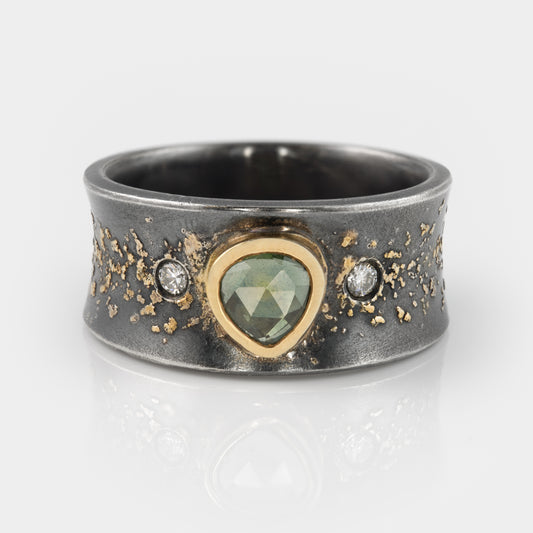 Green Sapphire Gold Dust Rings