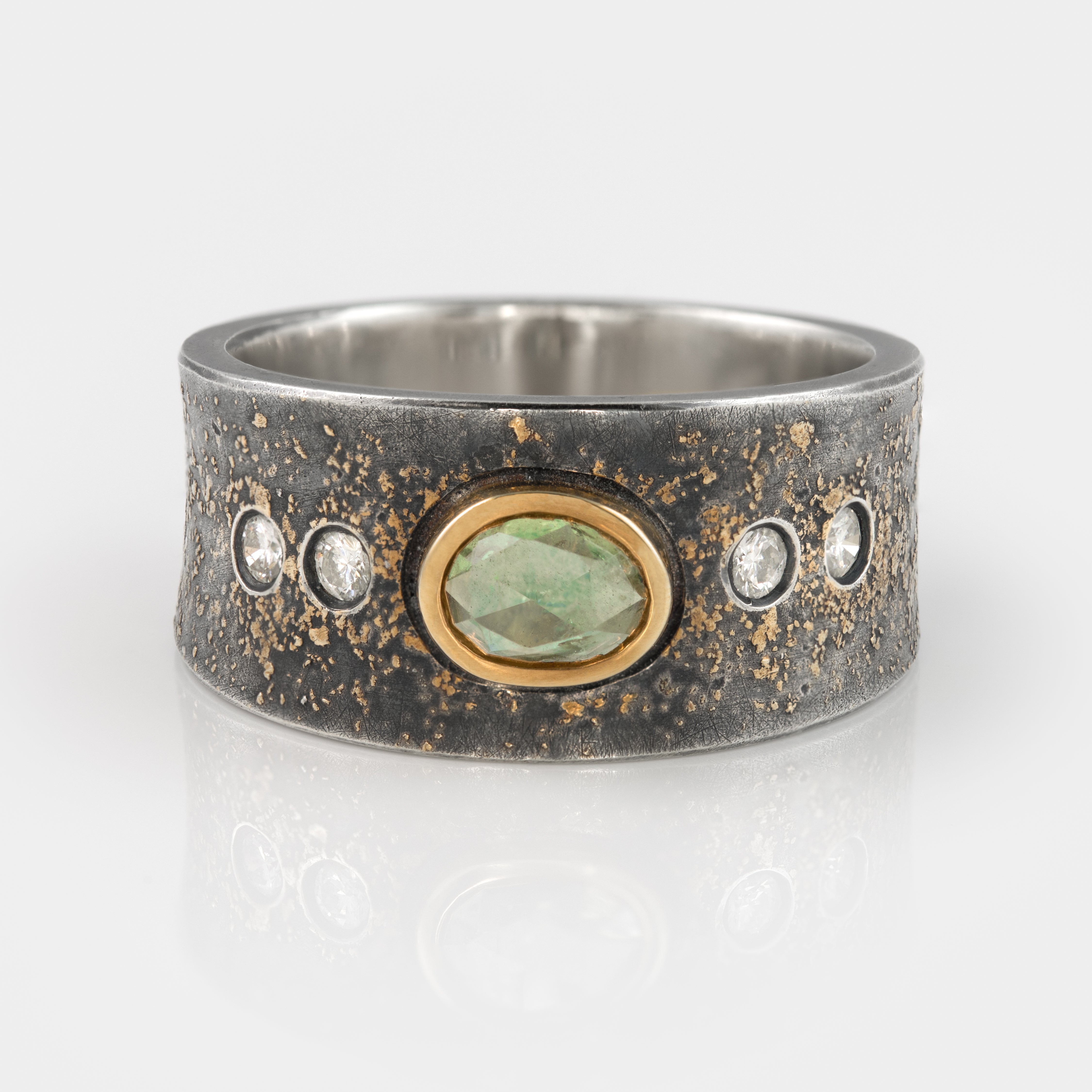Green Sapphire Gold Dust Ring
