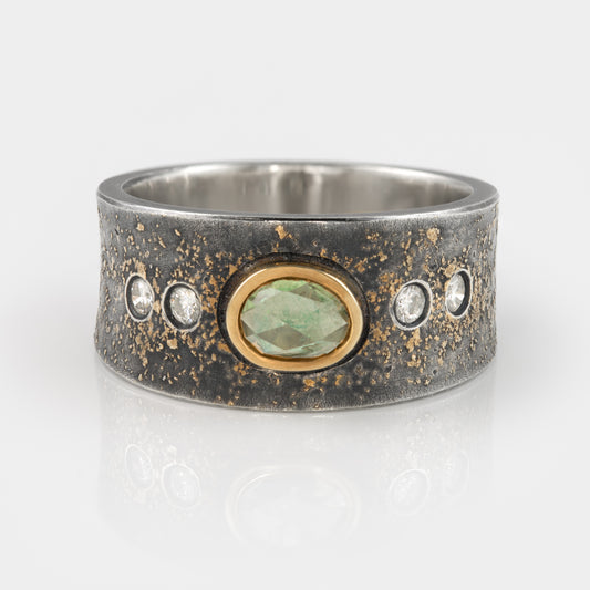 Green Sapphire Gold Dust Ring