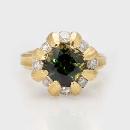 Green Sapphire and Diamond Ring