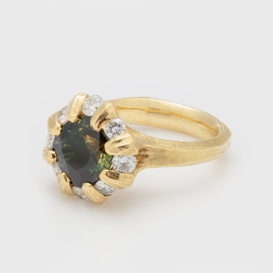 Green Sapphire and Diamond Ring