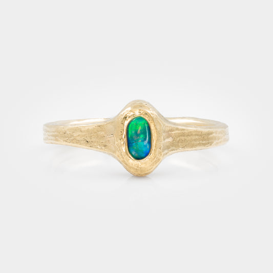 Boulder Opal Redwood Bark Ring