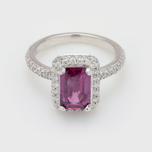 Vibrant Pink Sapphire Halo Ring