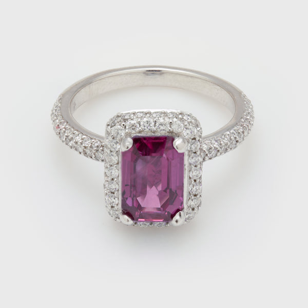 Vibrant Pink Sapphire Halo Ring