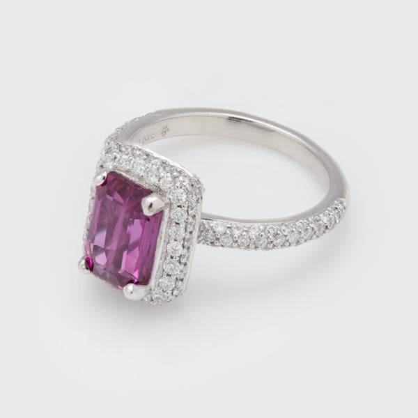 Vibrant Pink Sapphire Halo Ring