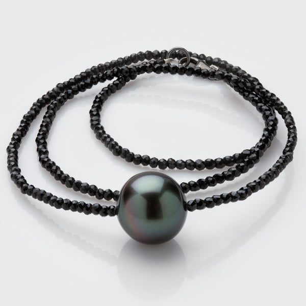 Tahitian Pearl and black Spinel Necklace