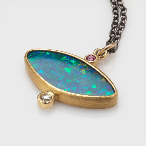 Opal Necklace with Silver & Gold